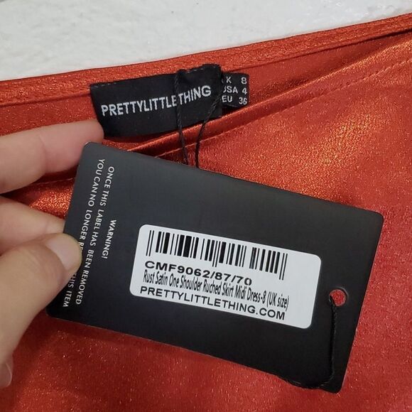 Pretty Little Thing Satin Midi Dress in Rust Size 4 - Picture 5 of 11